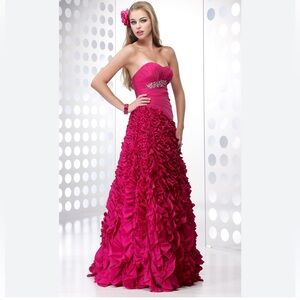 Alyce Designs‎ hot pink strapless ruffled full skirt long evening/ Prom dress 2